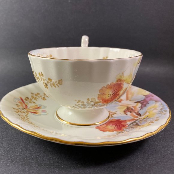 RARE !! Aynsley Bone china wide mouth yellow & brown floral # 2444 - Picture 7 of 9